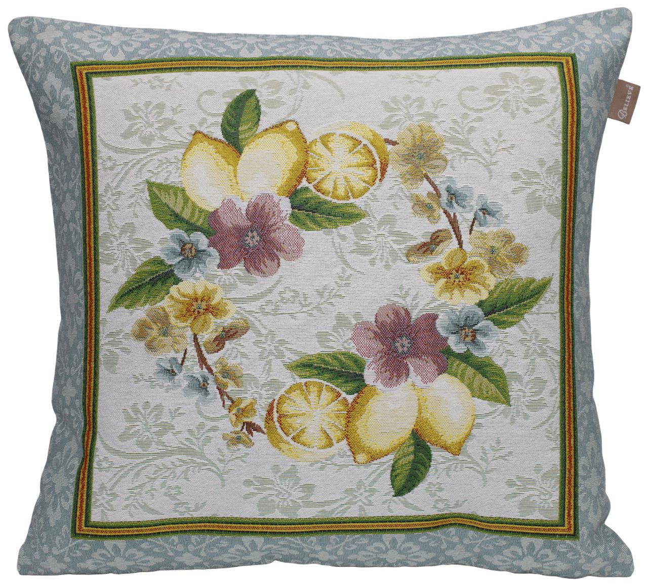 BELIEVE LEMON JAKARLI DOKUMA GOBLEN  DEKORATİF  LİMON ÇİÇEKLİ KIRLENT KILIFI 45*45