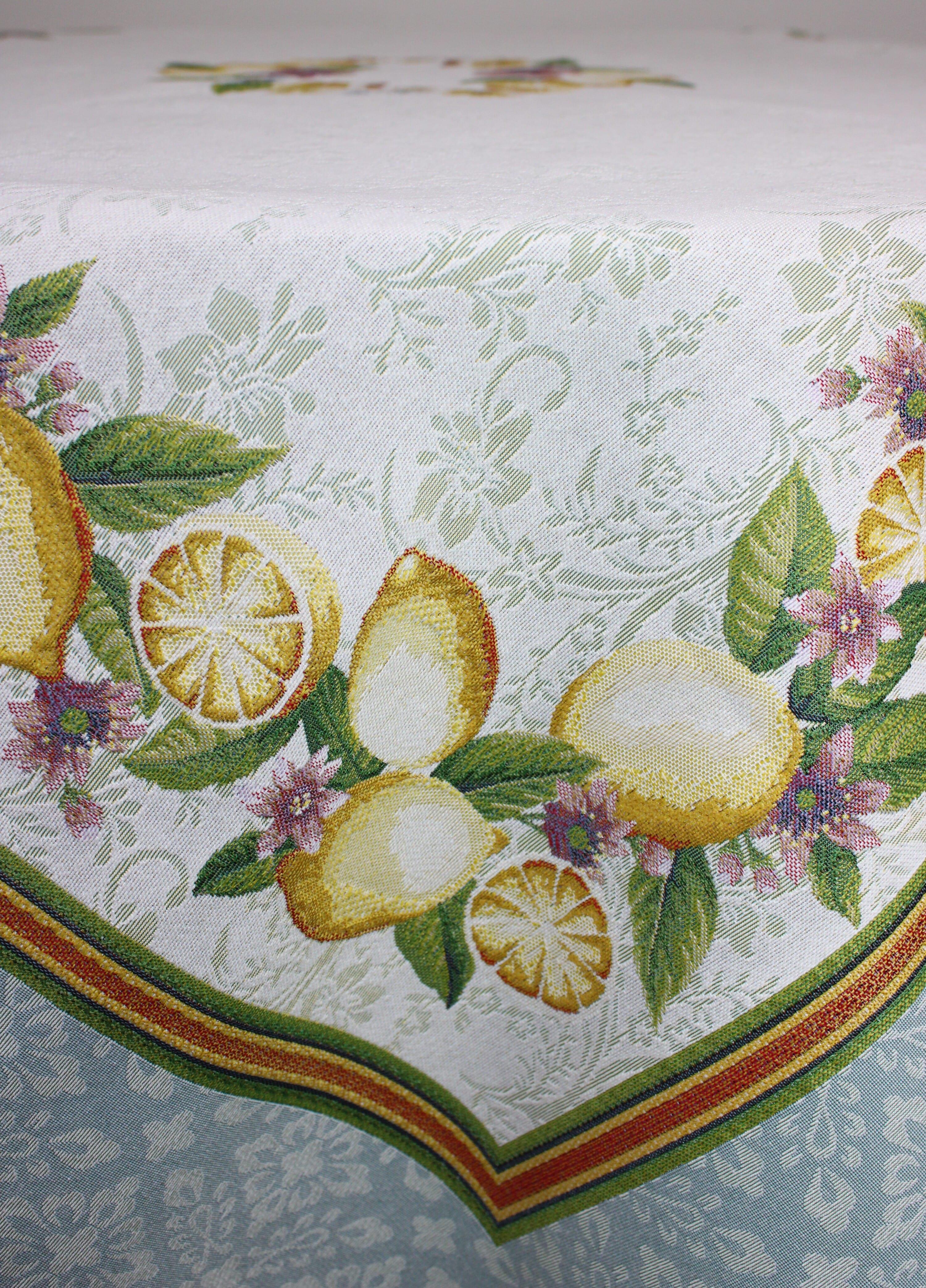 BELIEVE LEMON JAKARLI DOKUMA GOBLEN DEKORATİF    MASA ÖRTÜSÜ SARI MEYVELİ 140*140