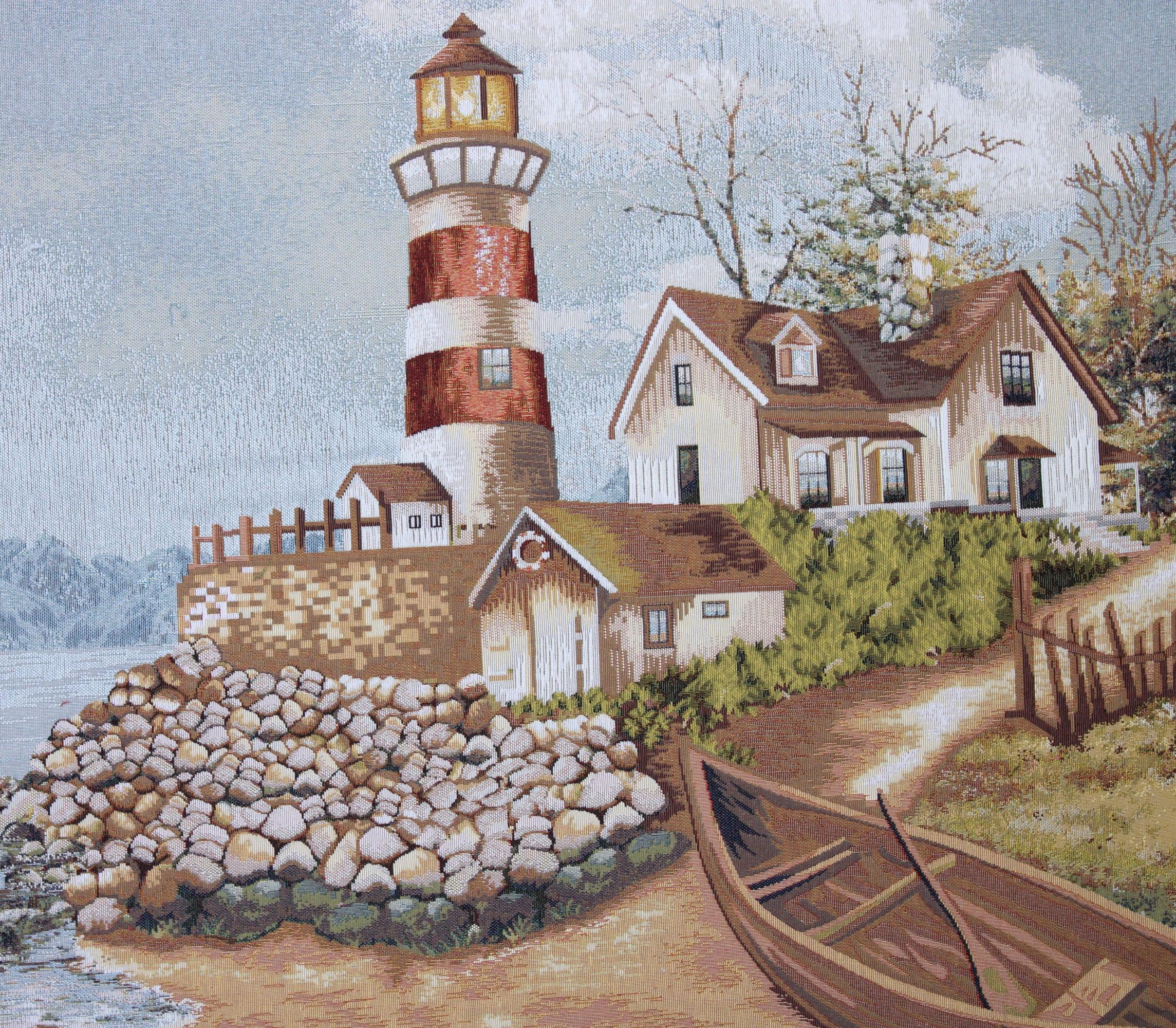 BELIEVE LİGHTHOUSE JAKARLI DOKUMA GOBLEN DEKORATİF ÇERÇEVESİZ PANO TABLO 70*140