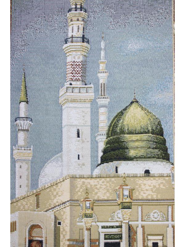 BELIEVE MEDİNE YEŞİL KUBBE AHŞAP ASKILI PÜSKÜLLÜ  JAKARLI DOKUMA GOBLEN DEKORATİF PANO TABLO 30*105