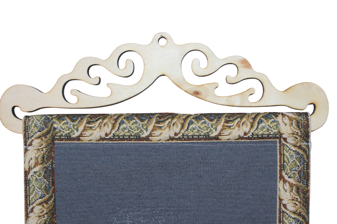 BELIEVE MEDİNE YEŞİL KUBBE AHŞAP ASKILI PÜSKÜLLÜ  JAKARLI DOKUMA GOBLEN DEKORATİF PANO TABLO 30*105