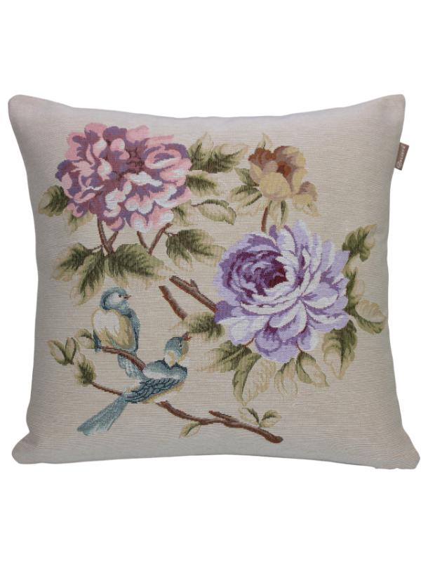 BELIEVE MEROPS JAKARLI DOKUMA GOBLEN DEKORATİF  PEMBE-MOR ÇİÇEKLİ KIRLENT 45*45