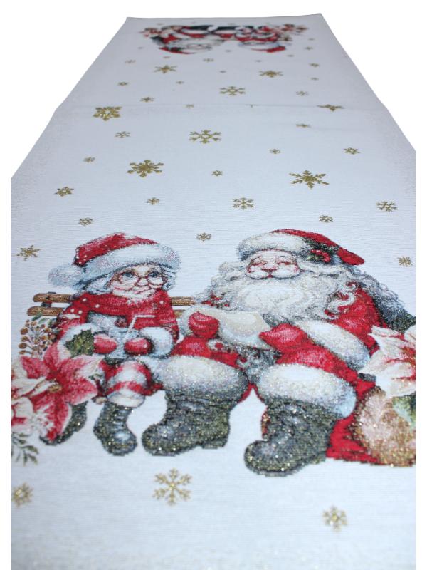 BELİEVE NOEL ANNE BABA JAKARLI DOKUMA GOBLEN  DEKORATİF YILBAŞI SİMLİ 45*115 RUNNER