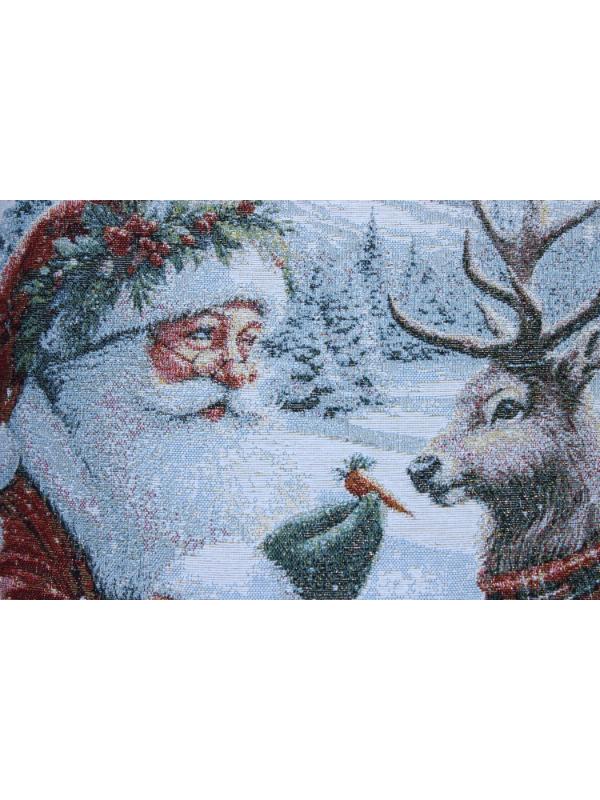 BELIEVE NOEL BABA GEYİKLİ EKOSELİ ÇERÇEVELİ  JAKARLI DOKUMA GOBLEN DEKORATİF SİMLİ  KIRLENT 45*45