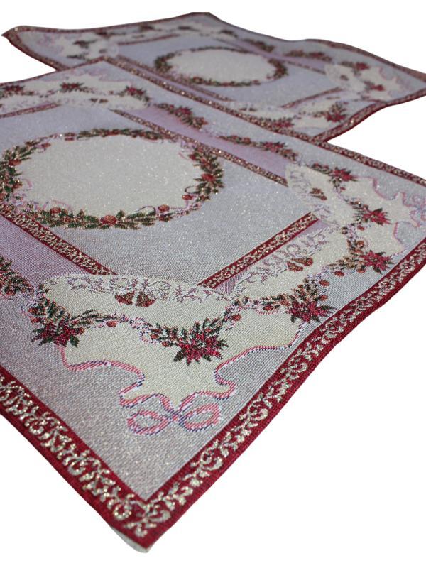 BELIEVE NOEL ÇİÇEĞİ SİMLİ JAKARLI DOKUMA GOBLEN DEKORATİF AMERİKAN SERVİSİ 2Lİ 34*42