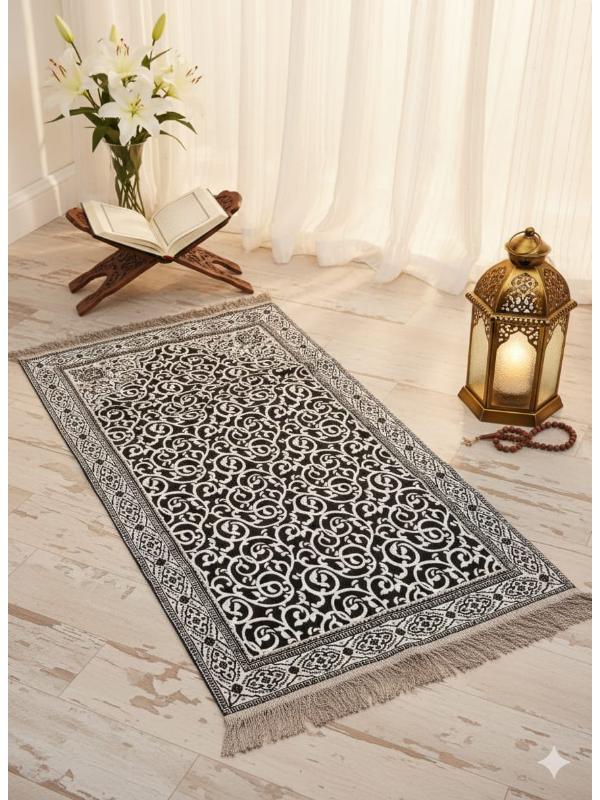 BELIEVE ÖZNUR GOBLEN JAKARLI DOKUMA ŞÖNİL  SİMLİ  ASTARLI SAÇAKLI ACI KAHVE SECCADE 70x120