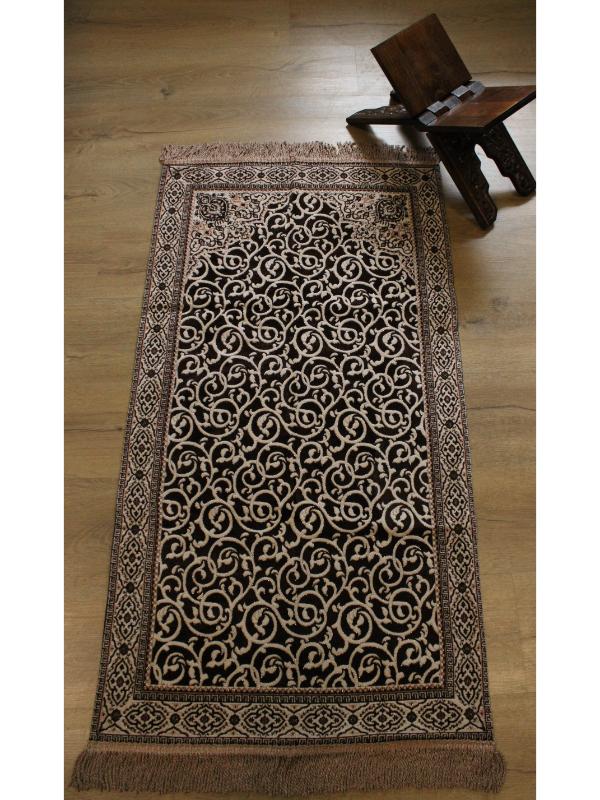 BELIEVE ÖZNUR GOBLEN JAKARLI DOKUMA ŞÖNİL  SİMLİ  ASTARLI SAÇAKLI ACI KAHVE SECCADE 70x120