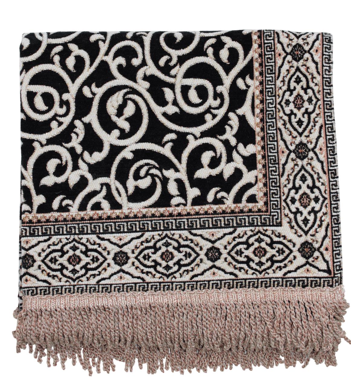 BELIEVE ÖZNUR GOBLEN JAKARLI DOKUMA ŞÖNİL  SİMLİ ASTARLI SAÇAKLI SİYAH SECCADE  70x120