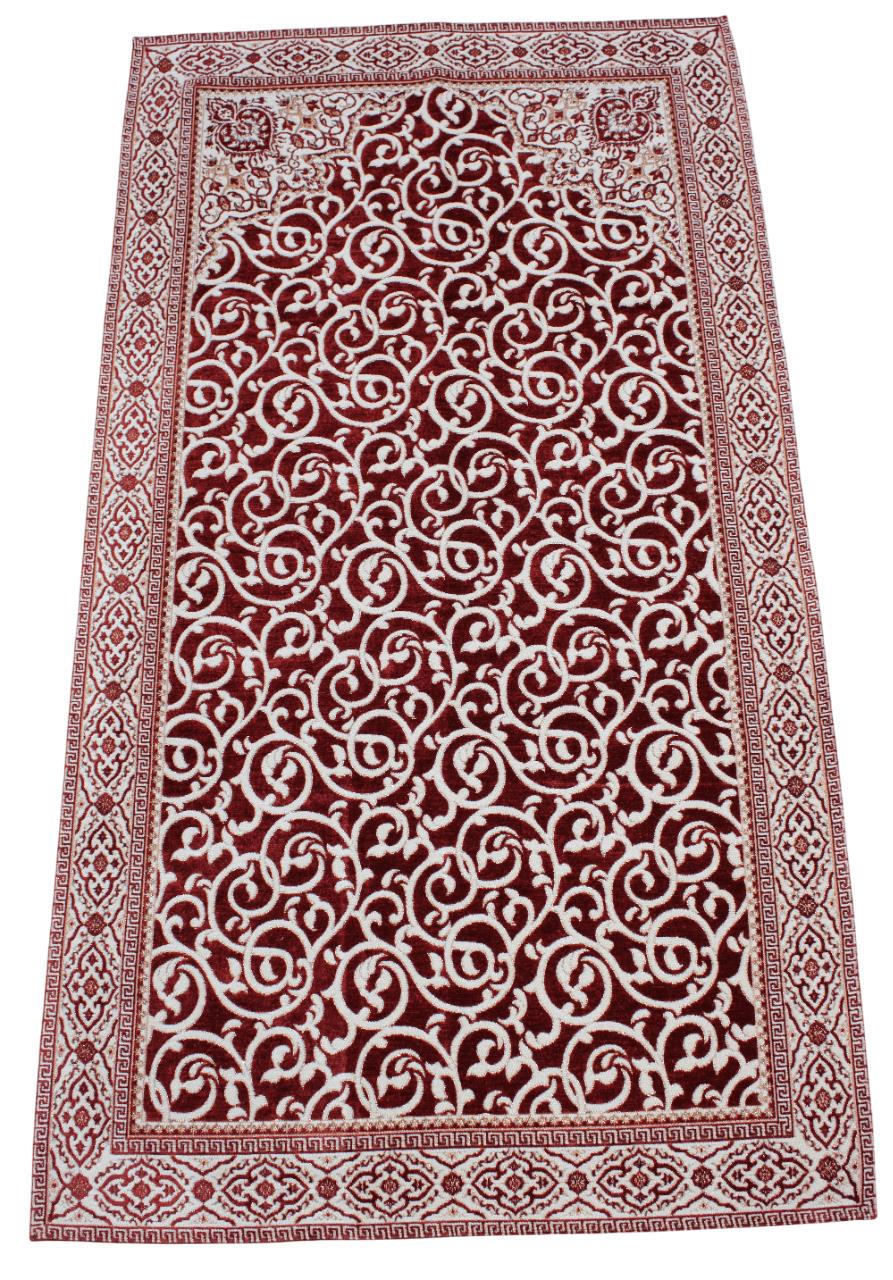 BELIEVE ÖZNUR GOBLEN JAKARLI DOKUMA ŞÖNİL SİMLİ ASTARLI  SAÇAKLI BORDO SECCADE  70x120