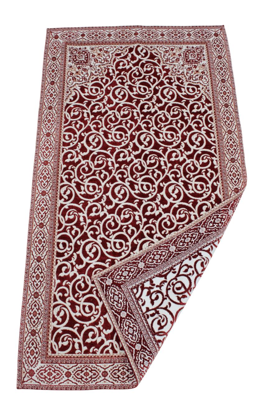 BELIEVE ÖZNUR GOBLEN JAKARLI DOKUMA ŞÖNİL SİMLİ ASTARLI  SAÇAKLI BORDO SECCADE  70x120