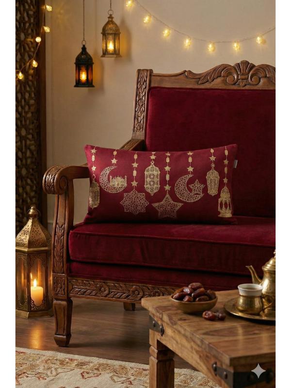 BELIEVE RAMAZAN FENER JAKARLI DOKUMA GOBLEN  DEKORATİF KIRMIZI SİMLİ KIRLENT KILIFI 30*55