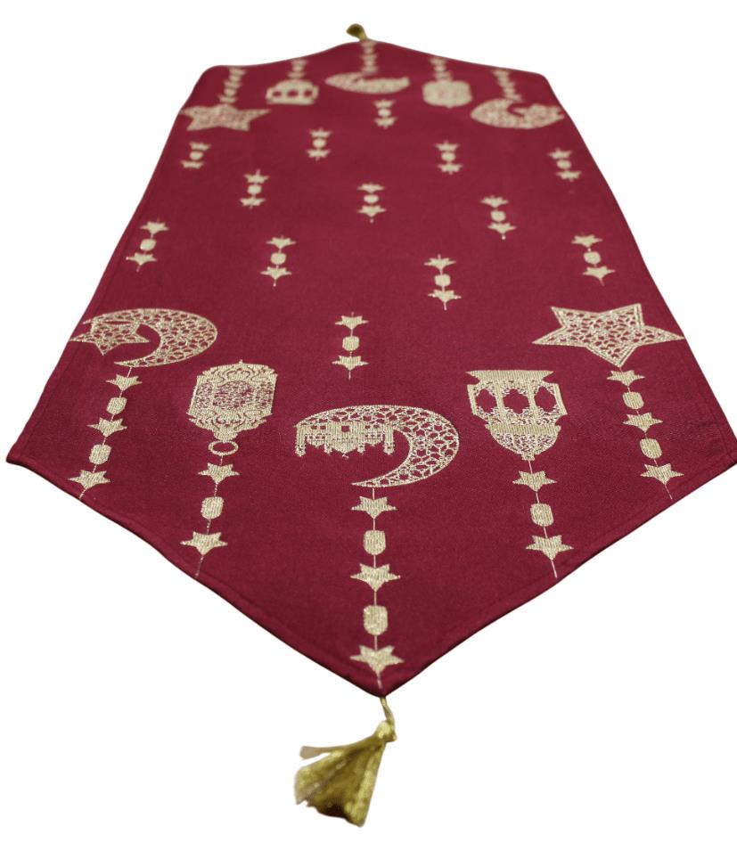 BELIEVE RAMAZAN FENER JAKARLI DOKUMA GOBLEN  DEKORATİF KIRMIZI  SİMLİ PÜSKÜLLÜ RUNNER 40*140
