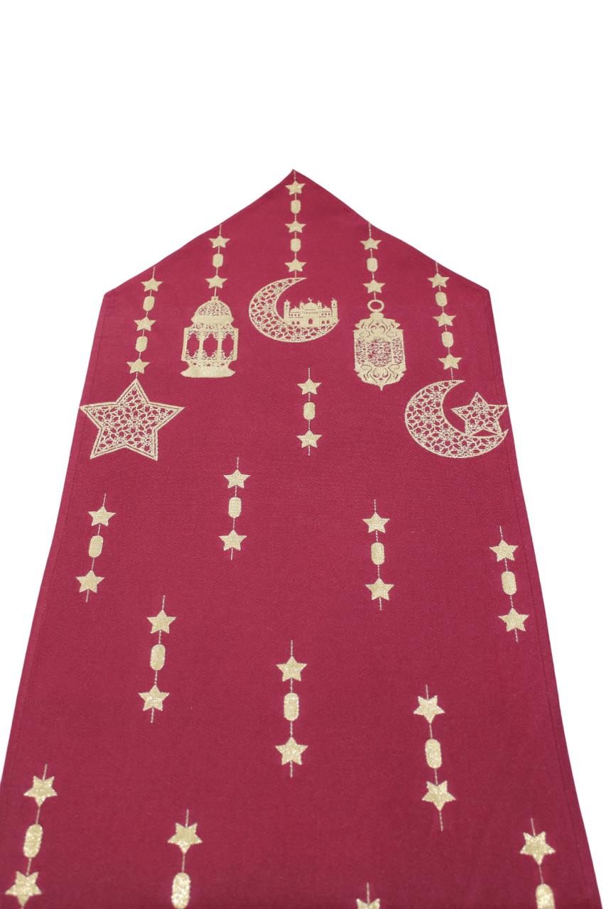 BELIEVE RAMAZAN FENER JAKARLI DOKUMA GOBLEN  DEKORATİF KIRMIZI  SİMLİ PÜSKÜLLÜ RUNNER 40*140