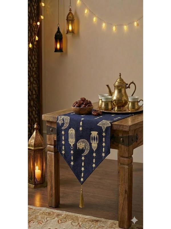 BELIEVE RAMAZAN FENER JAKARLI DOKUMA  GOBLEN DEKORATİF SİYAH SİMLİ PÜSKÜLLÜ RUNNER 40*140