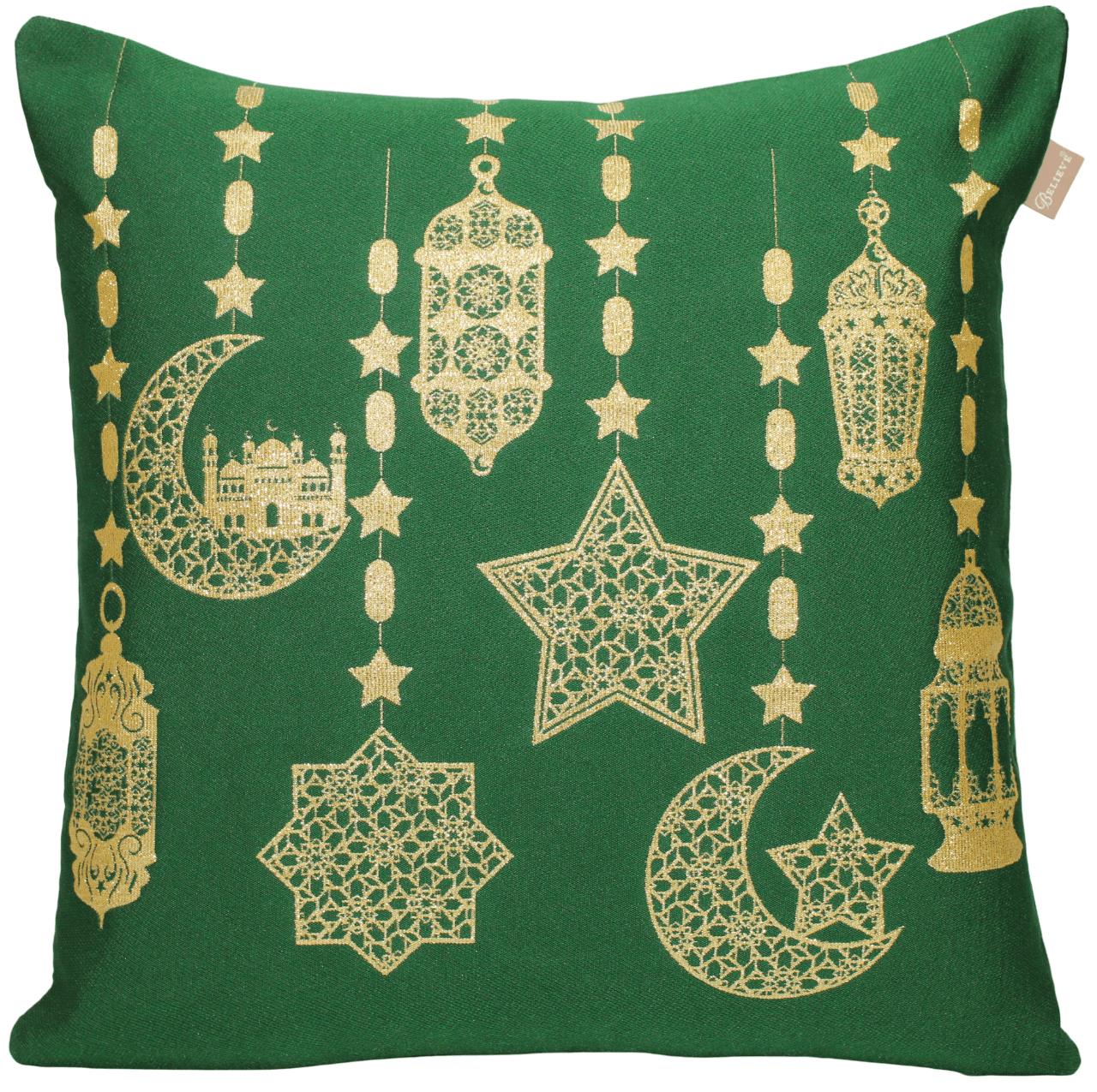 BELIEVE RAMAZAN FENER JAKARLI DOKUMA GOBLEN  DEKORATİF YEŞİL SİMLİ KIRLENT KILIFI 45*45