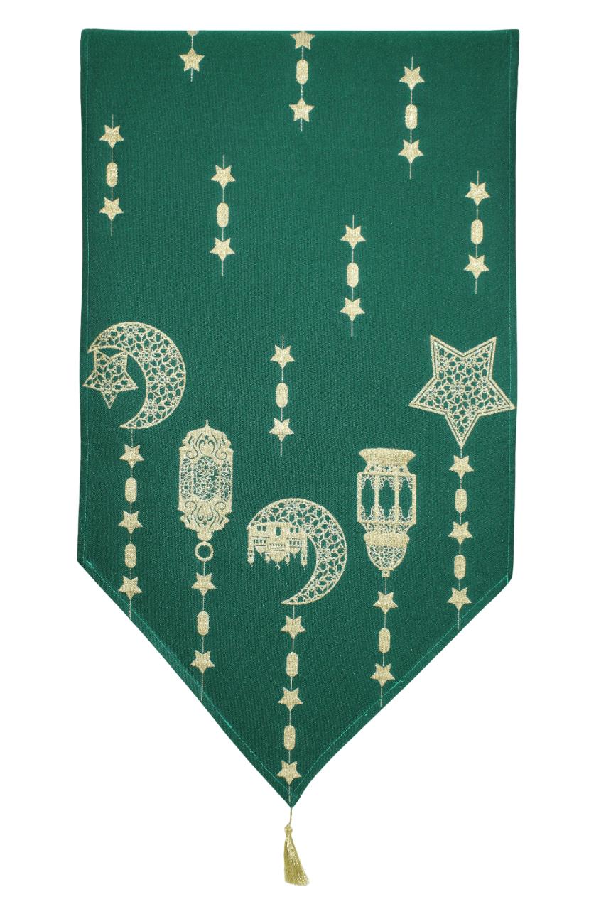 BELIEVE RAMAZAN FENER JAKARLI DOKUMA GOBLEN  DEKORATİF YEŞİL SİMLİ PÜSKÜLLÜ RUNNER 40*140