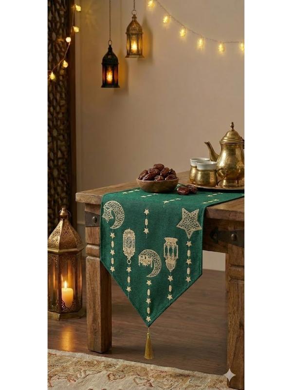 BELIEVE RAMAZAN FENER JAKARLI DOKUMA GOBLEN  DEKORATİF YEŞİL SİMLİ PÜSKÜLLÜ RUNNER 40*140