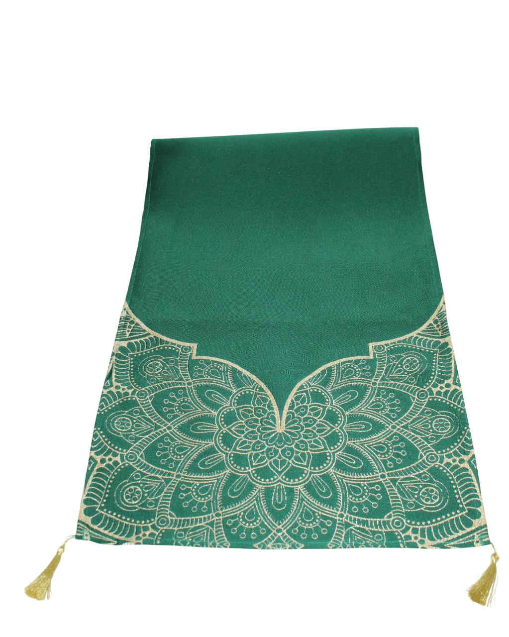 BELIEVE RAMAZAN JAKARLI DOKUMA GOBLEN DEKORATİF YEŞİL SİMLİ PÜSKÜLLÜ  RUNNER 40*140