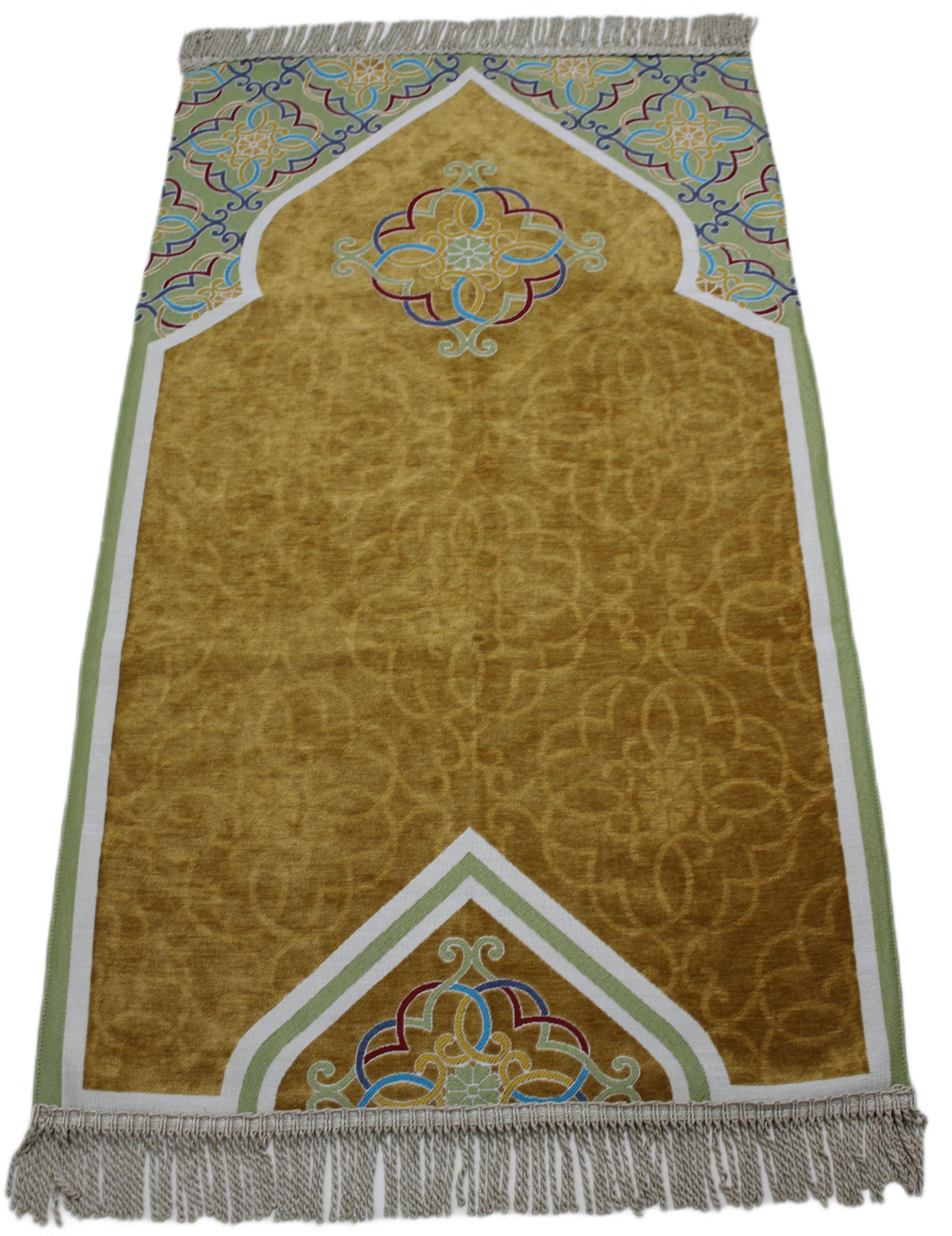 BELIEVE RAMDAN JAKARALI  DOKUMA  GOBLEN DEKORATİF ŞÖNİL SECCADE HARDAL 70x120