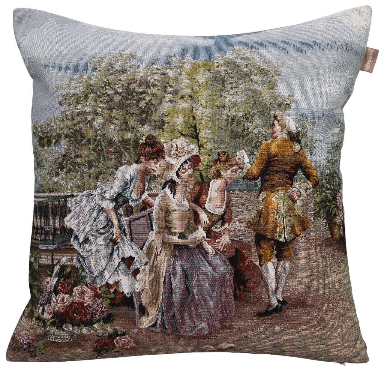 BELIEVE SADİE A JAKARLI DOKUMA GOBLEN DEKORATİF İNSANLI RÖNESANS KIRLENT KILIFI 45*45
