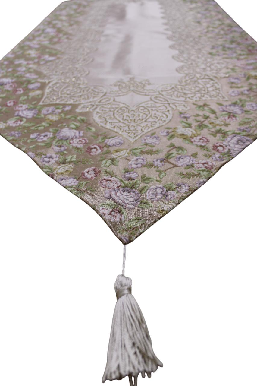 BELİEVE SUEDA JAKARLI DOKUMA SİMLİ PARLAK  DEKORATİF RUNNER 45*155  BEJ-BEJ