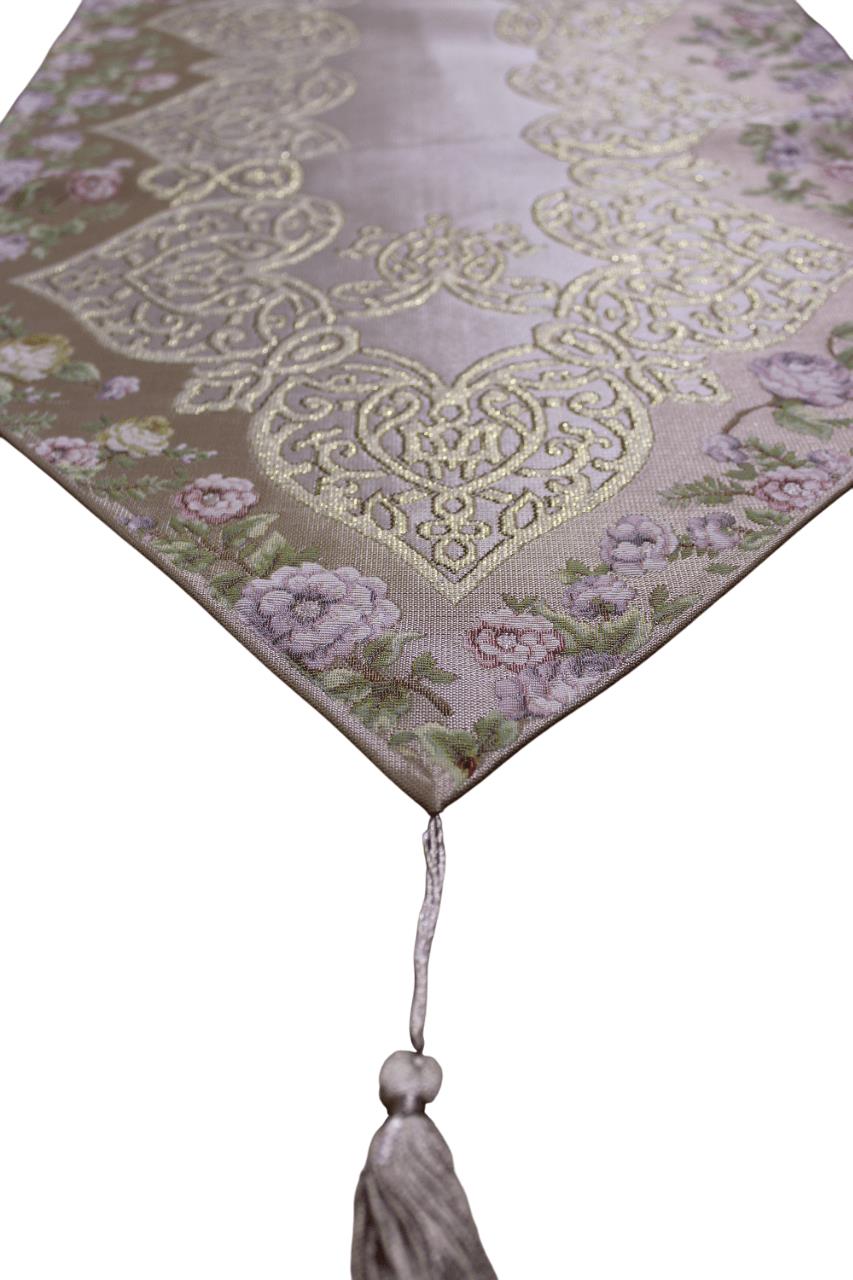 BELİEVE SUEDA JAKARLI DOKUMA SİMLİ PARLAK DEKORATİF RUNNER 65*170  BEJ-BEJ