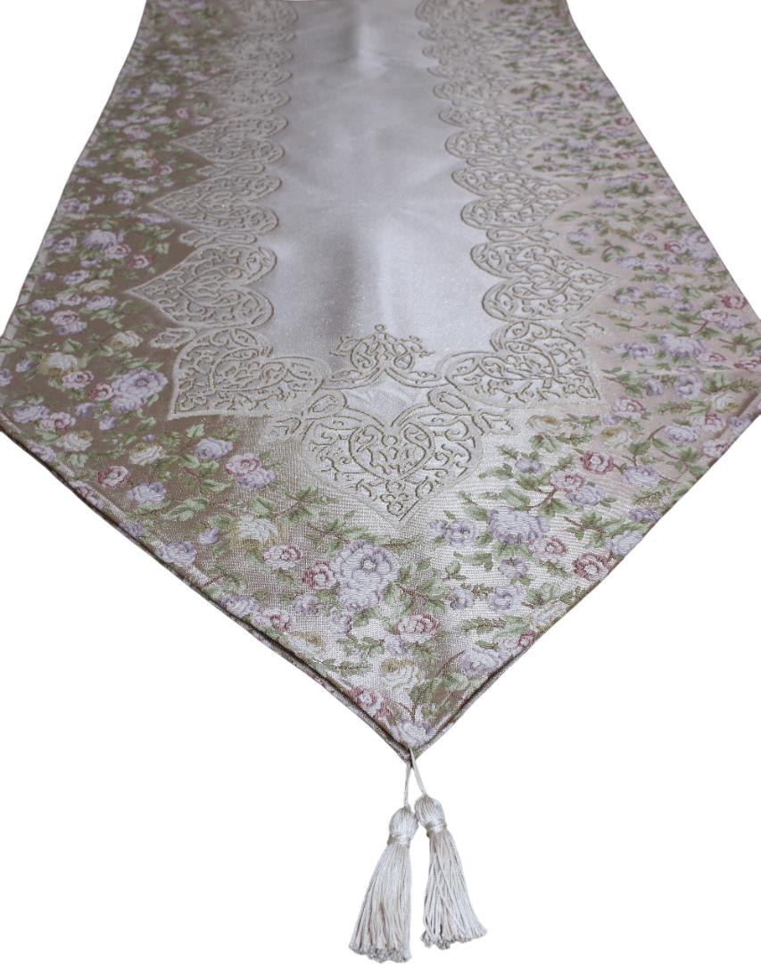 BELİEVE SUEDA JAKARLI DOKUMA SİMLİ PARLAK DEKORATİF RUNNER 65*170  BEJ-BEJ