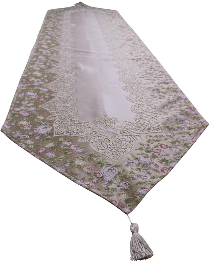 BELİEVE SUEDA JAKARLI DOKUMA SİMLİ PARLAK DEKORATİF RUNNER 65*170  BEJ-BEJ