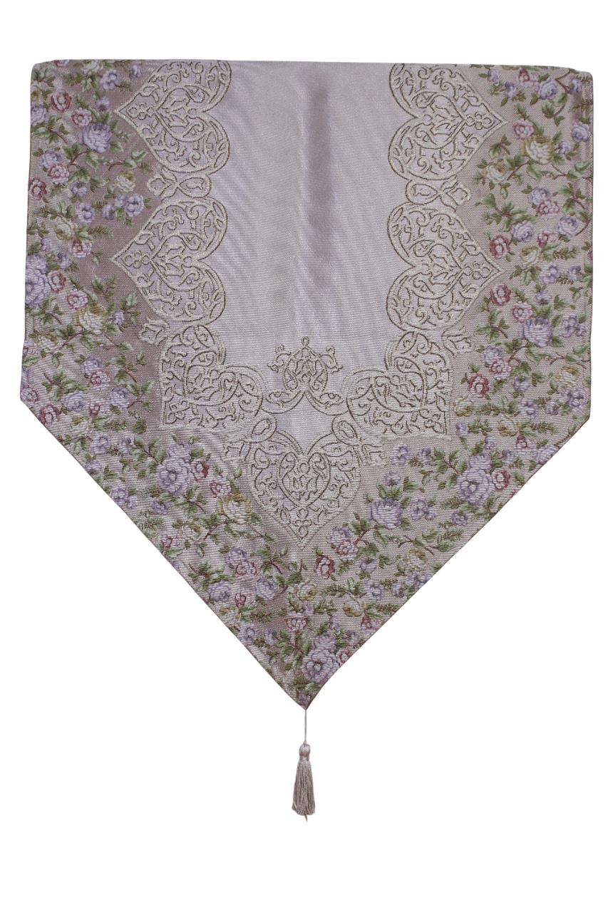 BELİEVE SUEDA JAKARLI DOKUMA SİMLİ PARLAK DEKORATİF RUNNER 65*270  BEJ-BEJ