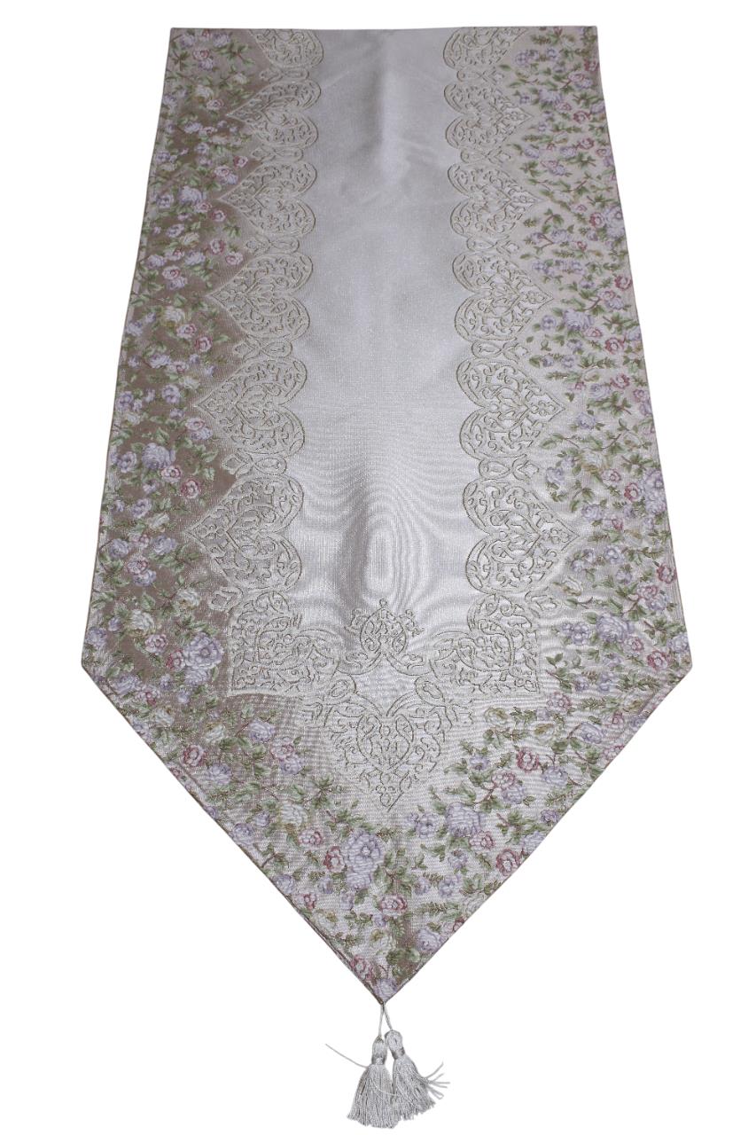 BELİEVE SUEDA JAKARLI DOKUMA SİMLİ PARLAK DEKORATİF RUNNER 65*270  BEJ-BEJ