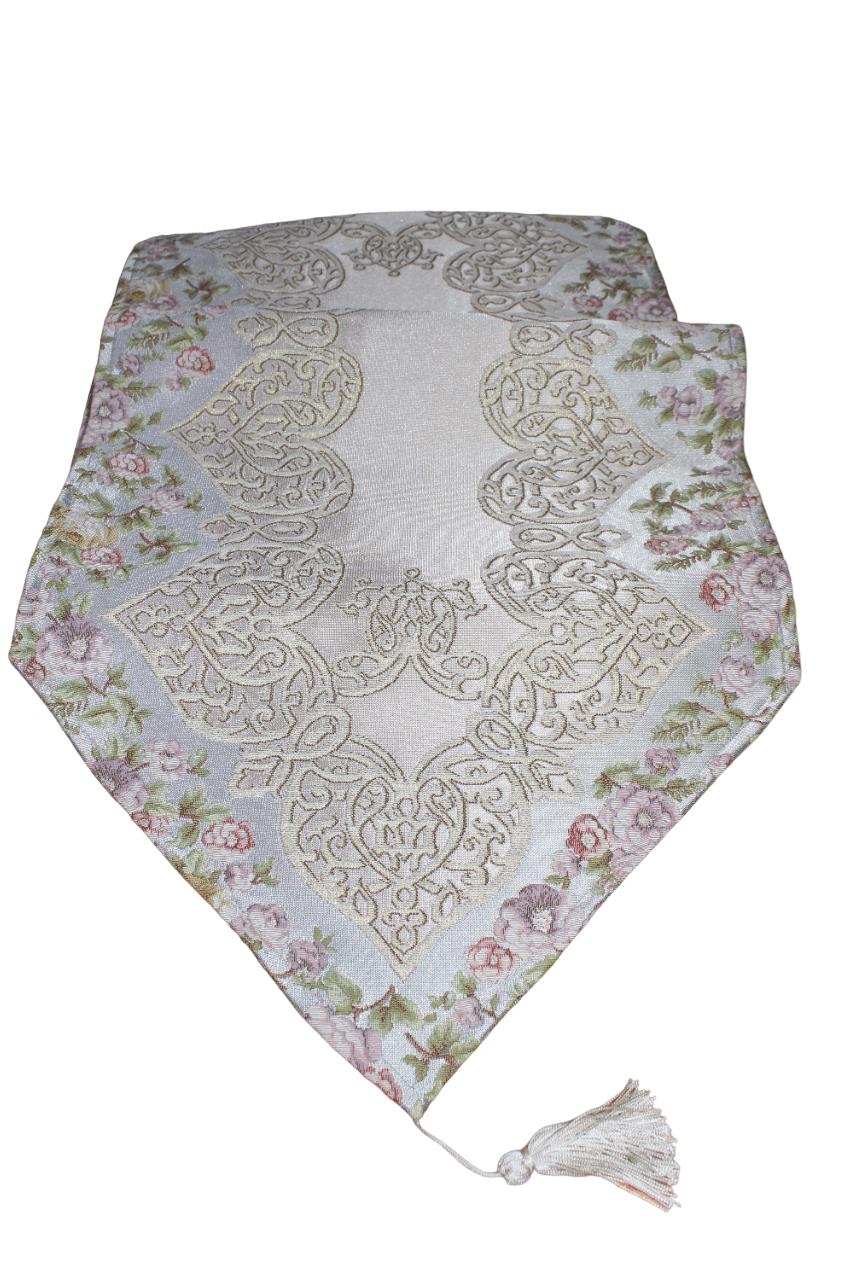 BELİEVE SUEDA JAKARLI DOKUMA  SİMLİ PARLAK  SATEN GÖRÜNÜMLÜ RUNNER 45*155  MAVİ-BEJ