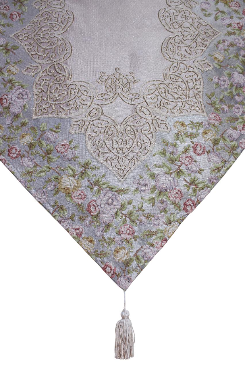 BELİEVE SUEDA JAKARLI DOKUMA SİMLİ PARLAK  DEKORATİF RUNNER 65*270  MAVİ-BEJ