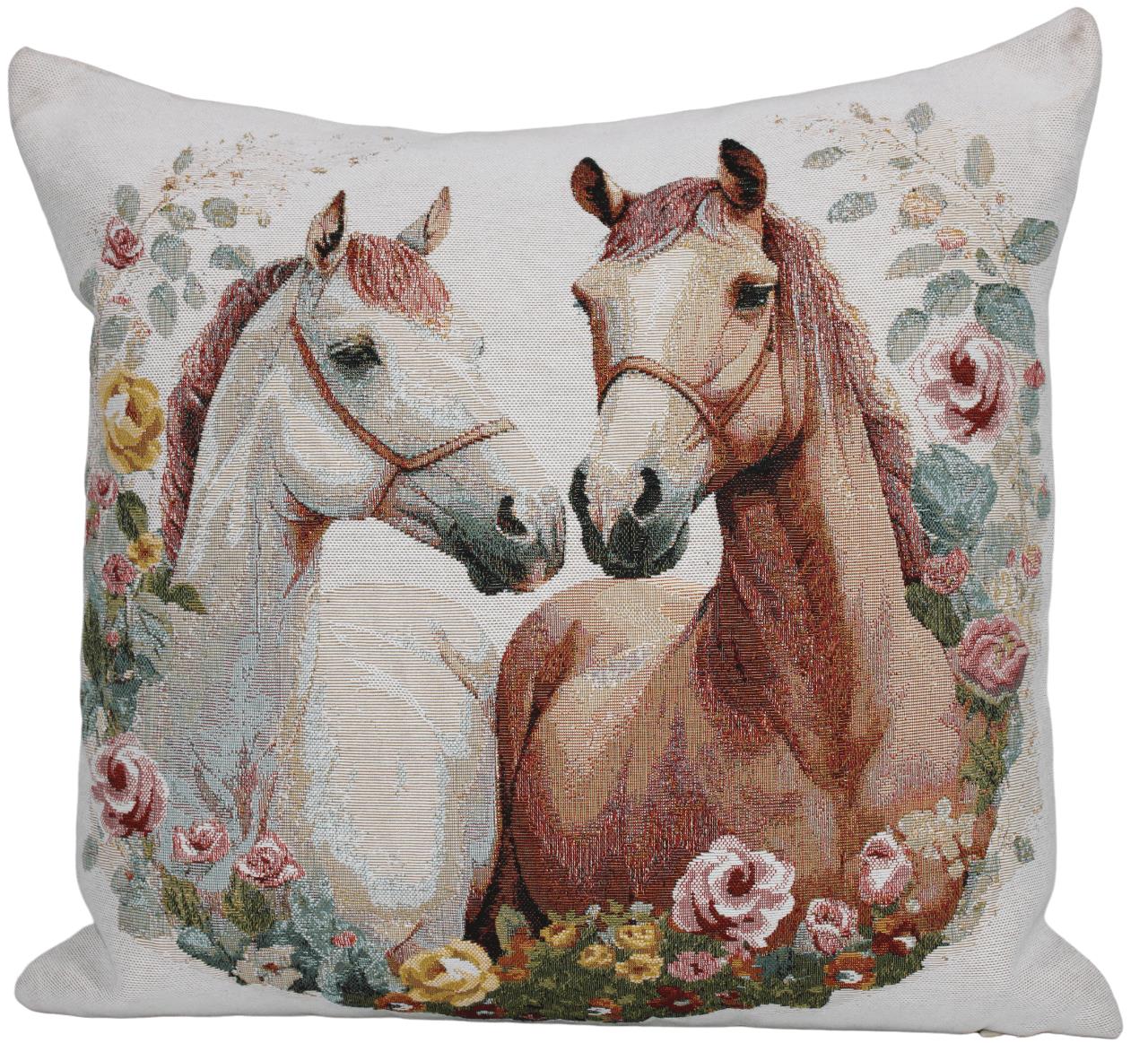 BELIEVE TWO HORSE JAKARLI DOKUMA GOBLEN  DEKORATİF AT SEVGİSİ  KIRLENT KILIFI 45*45