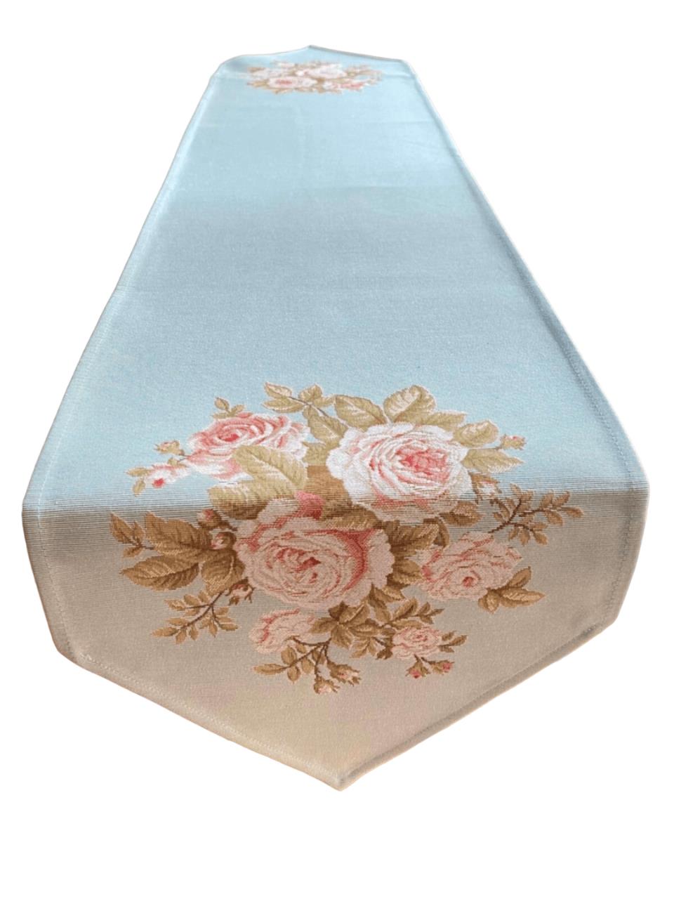 BELIEVE WHİT ROSE JAKARLI DOKUMA GOBLEN  DEKORATİF  RUNNER 30*110 cm