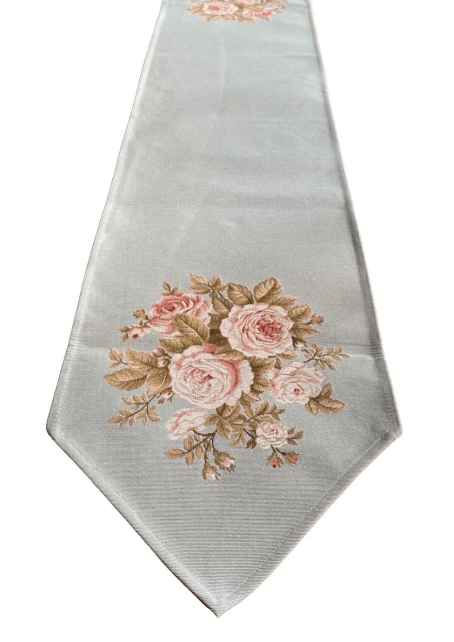 BELIEVE WHİT ROSE JAKARLI DOKUMA GOBLEN  DEKORATİF  RUNNER 30*110 cm