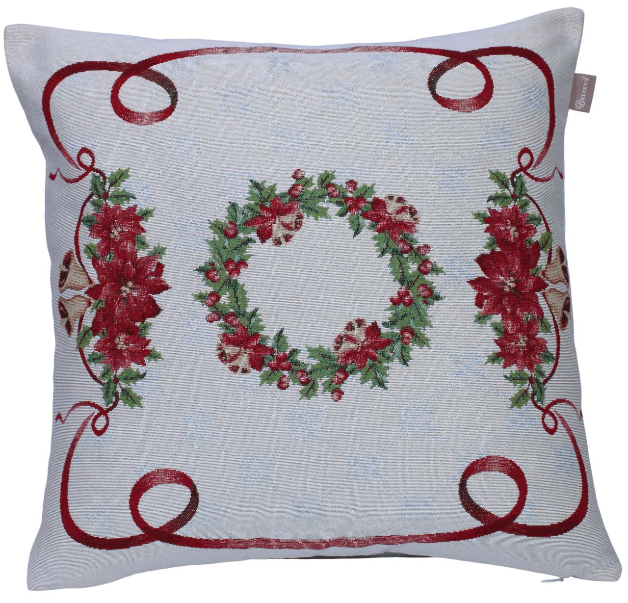 BELIEVE YILBAŞI JAKARLI DOKUMA GOBLEN DEKORATİF ÇELENKLİ KIRLENT KILIFI 45*45