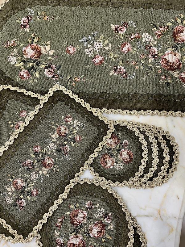 BELIEVE ZARİFE JAKARLI DOKUMA GOBLEN DEKORATİF ÇAY SETİ YEŞİL