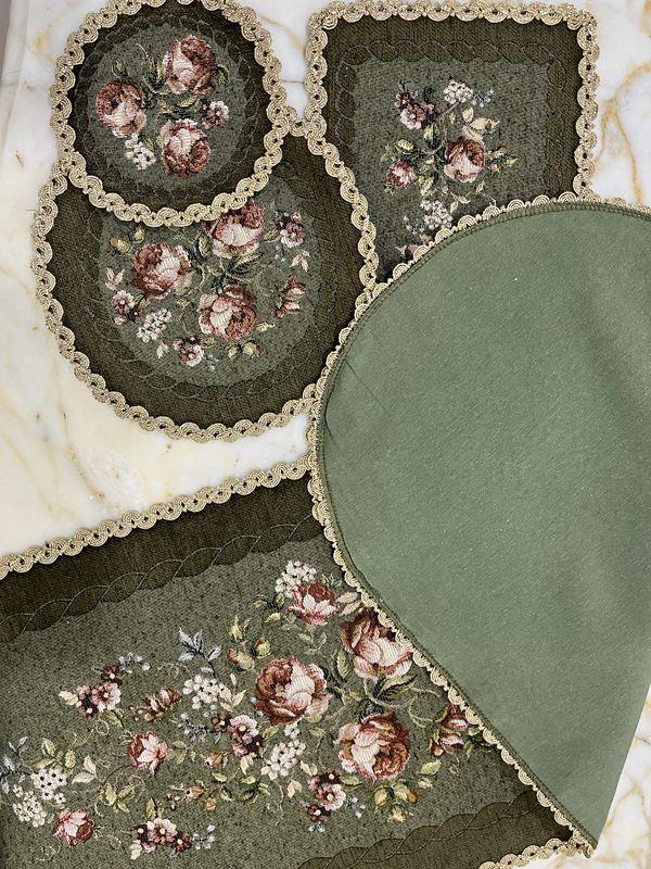 BELIEVE ZARİFE JAKARLI DOKUMA GOBLEN DEKORATİF ÇAY SETİ YEŞİL