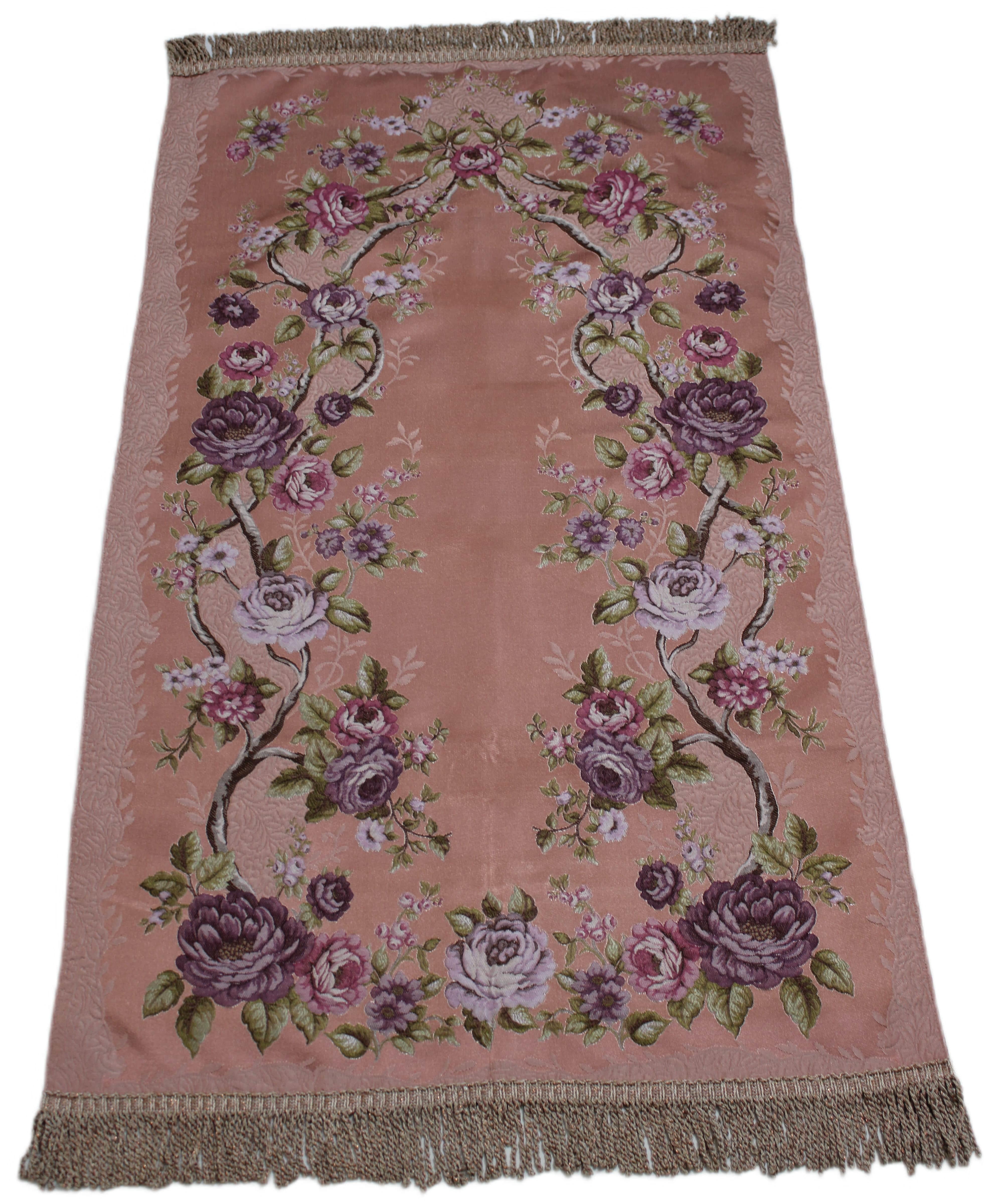 BELIEVE GÜLEFŞAN JAKARLI  DOKUMA GOBLEN  DEKORATİF SATEN SECCADE YAVRU AĞZI 70X120