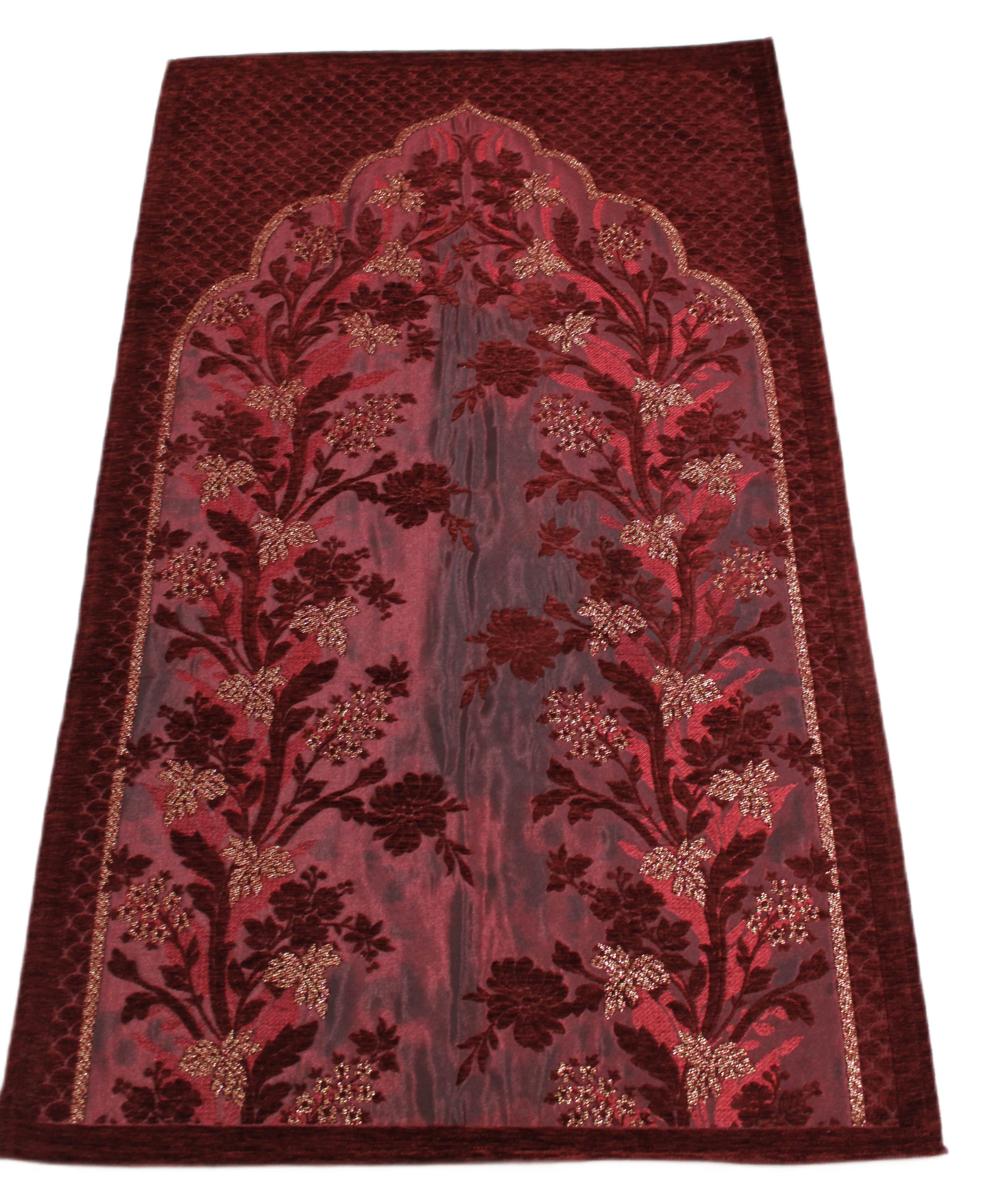 BELIEVE TELKARİ JAKARLI DOKUMA GOBLEN   DEKORATİF ŞÖNİL SİMLİ  SECCADE  BORDO 70x120