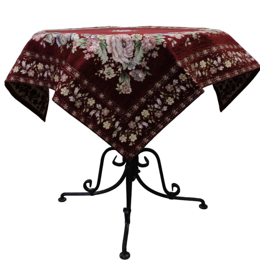 BELIEVE KINAY MASA ÖRTÜSÜ JAKARLI DOKUMA GOBLEN DEKORATİF 100*100 BORDO ŞÖNİL