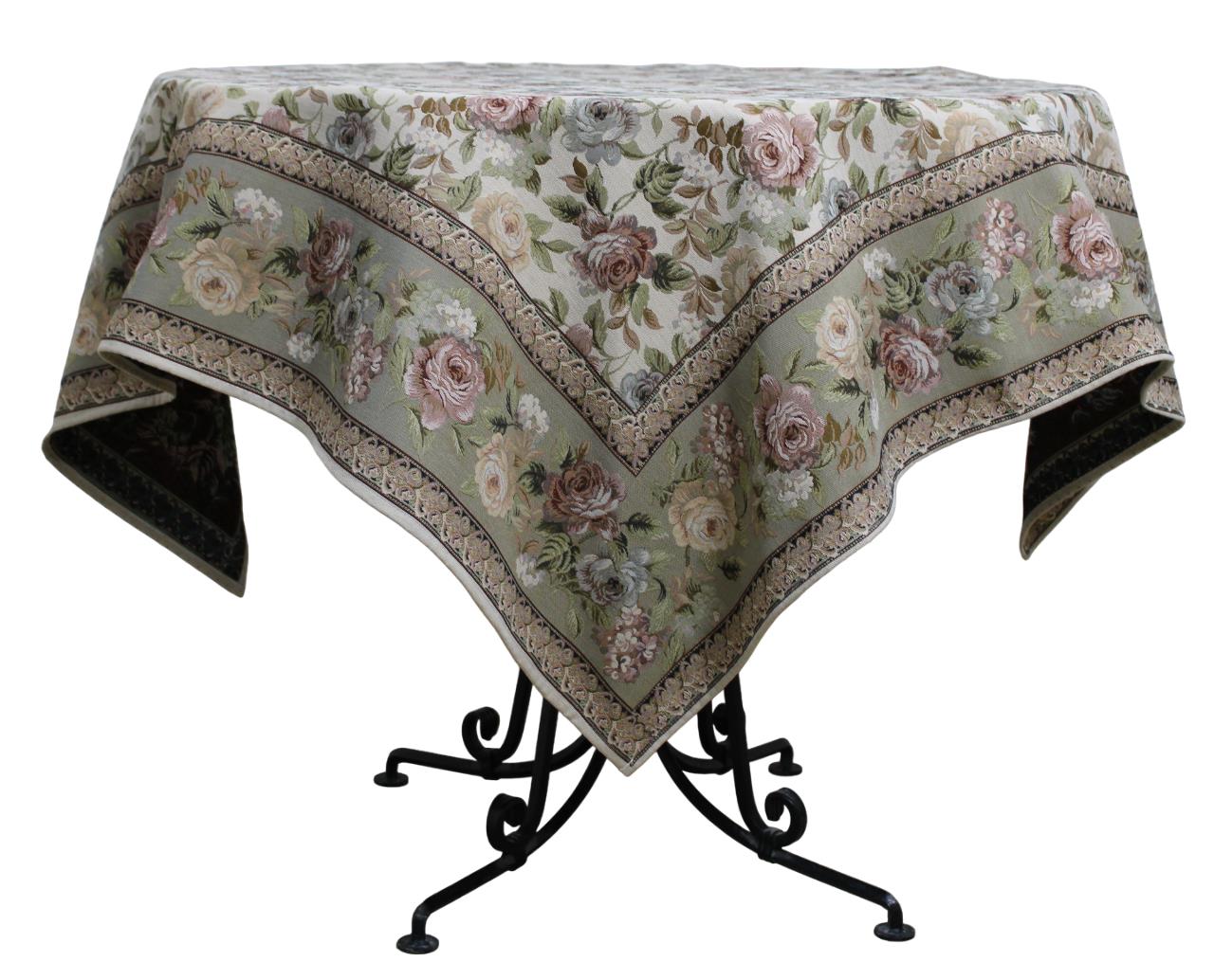 BELIEVE VANİLLA MASA ÖRTÜSÜ JAKARLI DOKUMA  GOBLEN DEKORATİFKEMİK - YEŞİL 140*140